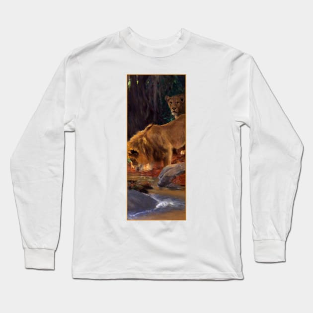 Lions at the Jungle Stream by Wilhelm Kuhnert Long Sleeve T-Shirt by academic-art